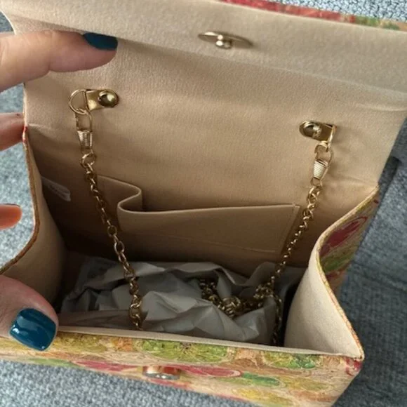 Savanna Fruit Cork Boho / Bohemian Spring Cork Bag / Purse Tan/ Orange and Green - Picture 3 of 6